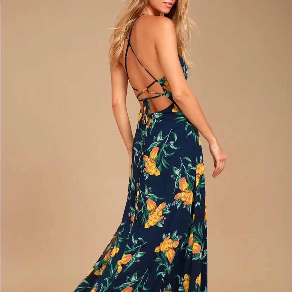 Adventure Seeker Navy Blue Floral Print Maxi Dress